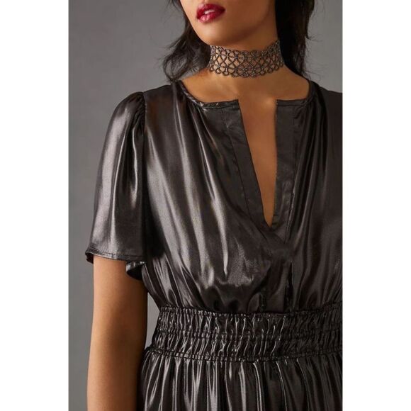 ANTHROPOLOGY Dress Somerset Maxi Shine Edition Metallic Black Size S - Picture 14 of 14